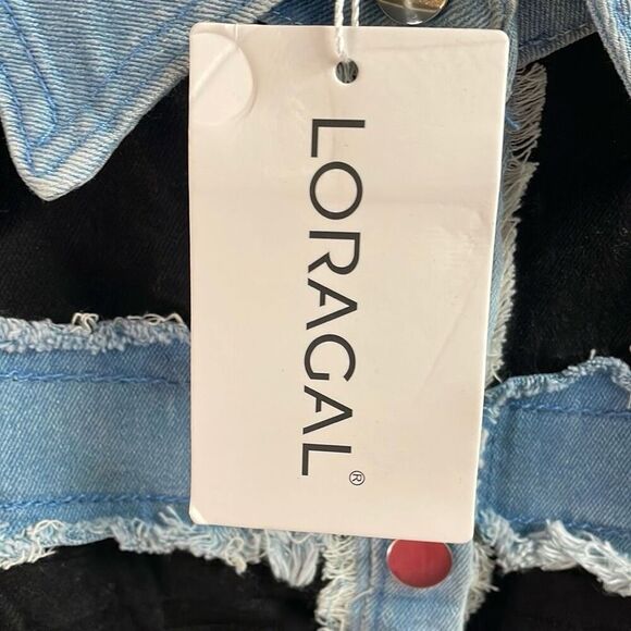 NWT LORAGAL Womens Denim Distressed Romper Shorts 3XL Black Blue Cosmic Cowgirl - Picture 5 of 7